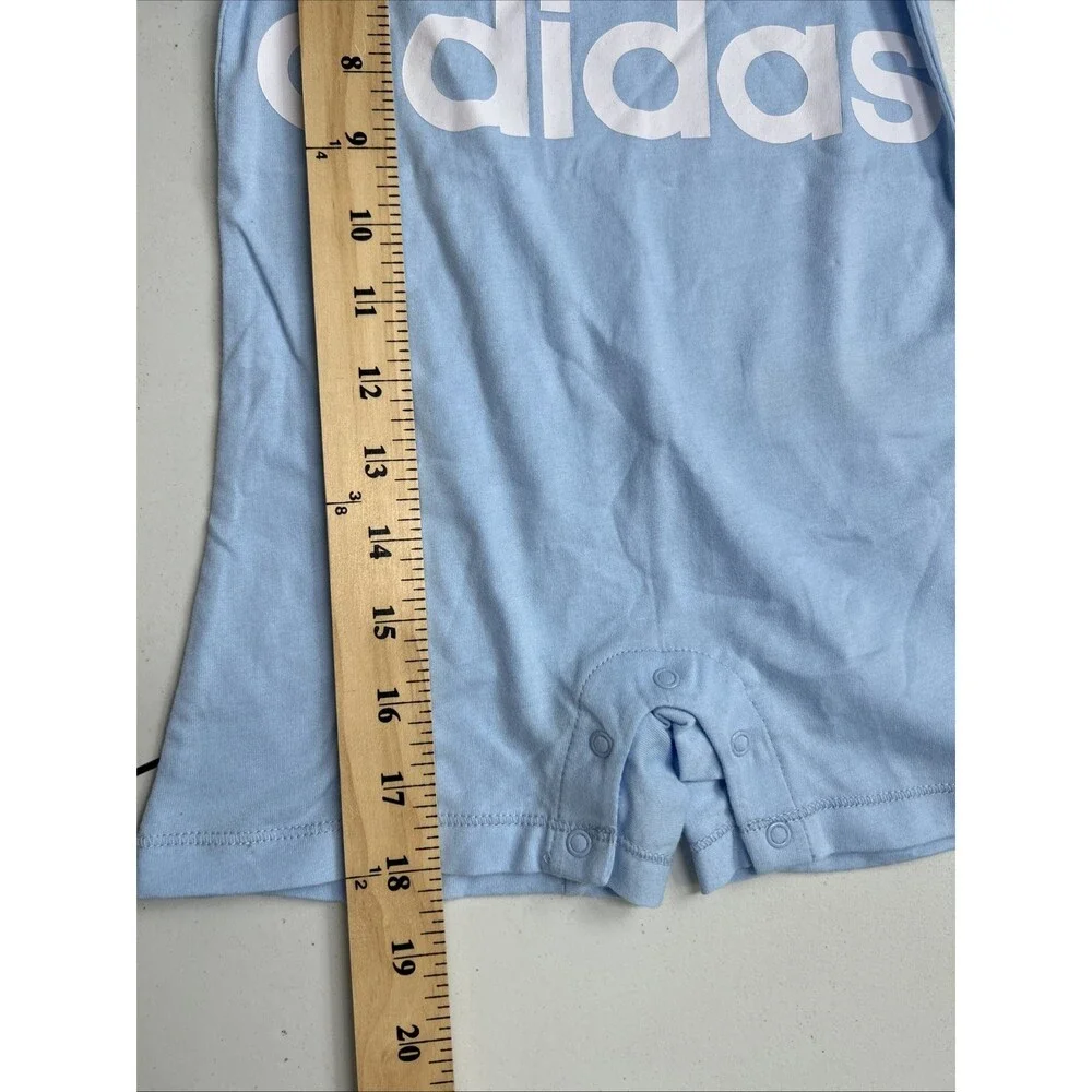 Adidas Logo Baby Boy 18 Month Romper Shortie Jumpsuit Light Blue Snaps